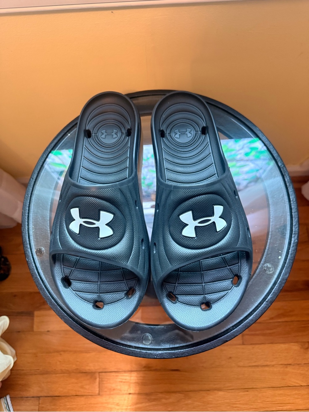 Under Armour Mens Black Slide Sandals with White Logo Size 11